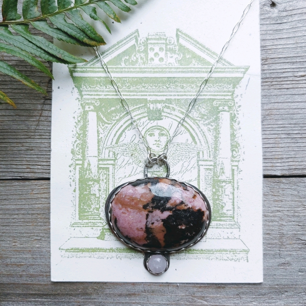 SALE!! Rhodonite, Rose Quartz & Sterling Artisan Necklace Issabeau Jewelry